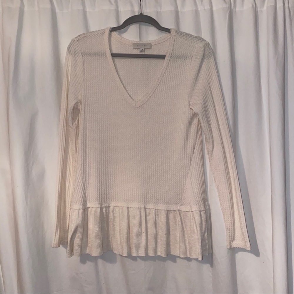 Eri + Ali Peplum Waffle Knit V-neck Top